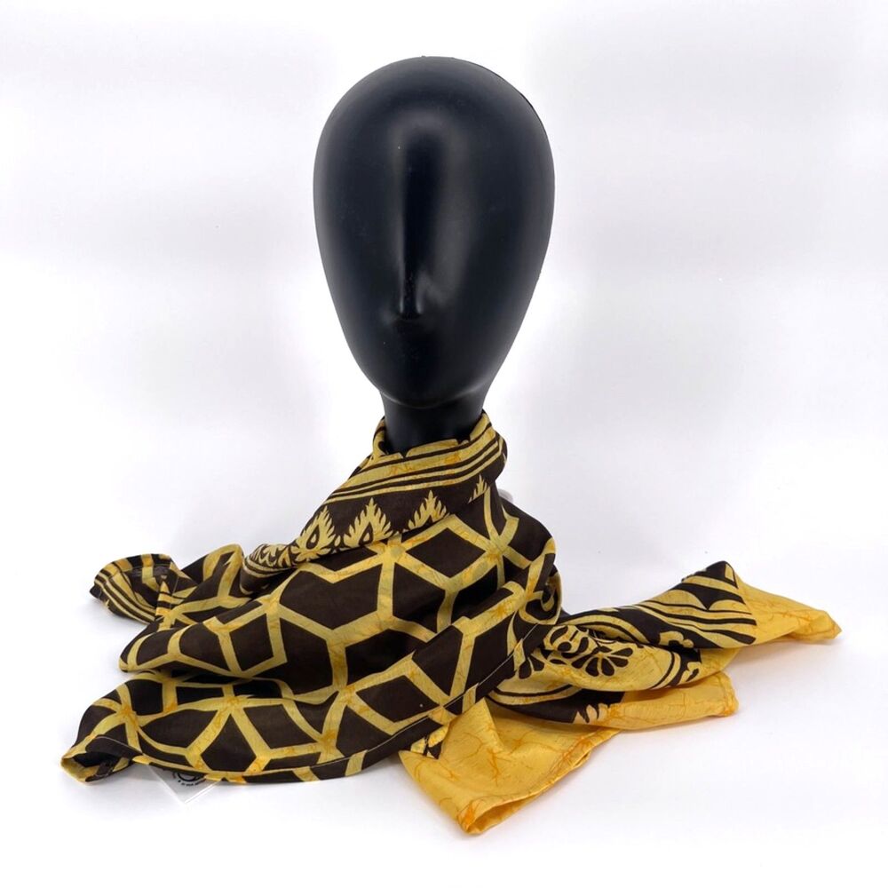 Darn Good Furoshiki Scarf Wrap 36" Square Made Sustainably in India Yellow Brown